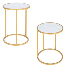 Load image into Gallery viewer, Round Modern Gloden Metal and Marble Effect Wood Coffee End Side Table