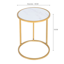 Load image into Gallery viewer, Round Modern Gloden Metal and Marble Effect Wood Coffee End Side Table