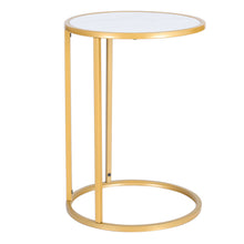 Load image into Gallery viewer, Round Modern Gloden Metal and Marble Effect Wood Coffee End Side Table