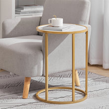 Load image into Gallery viewer, Round Modern Gloden Metal and Marble Effect Wood Coffee End Side Table