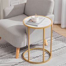 Load image into Gallery viewer, Round Modern Gloden Metal and Marble Effect Wood Coffee End Side Table