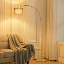 Load image into Gallery viewer, Adjustable Arched Floor Lamp with Marble Base Cloth Lampshade 131-186cm