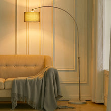Load image into Gallery viewer, Adjustable Arched Floor Lamp with Marble Base Cloth Lampshade 131-186cm