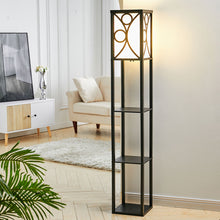 Load image into Gallery viewer, 3-in-1 Wooden & Linen Floor Lamp with Shelves Units