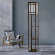 Load image into Gallery viewer, 3-in-1 Wooden & Linen Floor Lamp with Shelves Units