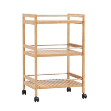 Load image into Gallery viewer, 3 Tier Rolling Serving Trolley Bamboo Wood Kitchen Storage Cart