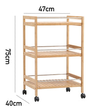 Load image into Gallery viewer, 3 Tier Rolling Serving Trolley Bamboo Wood Kitchen Storage Cart