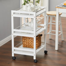Load image into Gallery viewer, 3 Tier Rolling Serving Trolley Bamboo Wood Kitchen Storage Cart