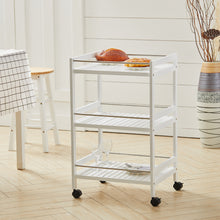 Load image into Gallery viewer, 3 Tier Rolling Serving Trolley Bamboo Wood Kitchen Storage Cart