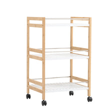 Load image into Gallery viewer, 3 Tier Rolling Serving Trolley Bamboo Wood Kitchen Storage Cart