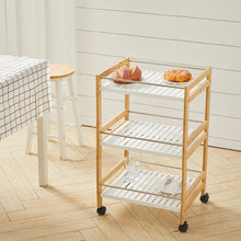 Load image into Gallery viewer, 3 Tier Rolling Serving Trolley Bamboo Wood Kitchen Storage Cart