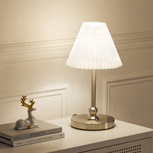 Load image into Gallery viewer, 40W Vintage Style Antique Silver Table Lamp with Pleated Cream Shade Complete