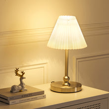 Load image into Gallery viewer, 40W Vintage Style Antique Silver Table Lamp with Pleated Cream Shade Complete