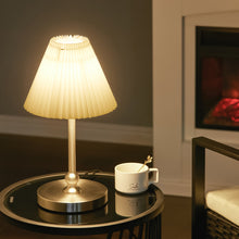 Load image into Gallery viewer, 40W Vintage Style Antique Silver Table Lamp with Pleated Cream Shade Complete