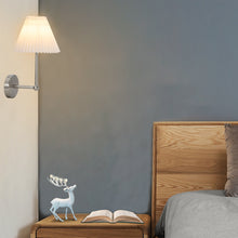 Load image into Gallery viewer, Modern Wall Lamp Brushed Steel w/ White Pleated Fabric Lampshade