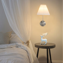 Load image into Gallery viewer, Modern Wall Lamp Brushed Steel w/ White Pleated Fabric Lampshade