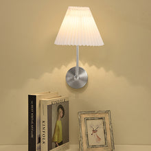 Load image into Gallery viewer, Modern Wall Lamp Brushed Steel w/ White Pleated Fabric Lampshade