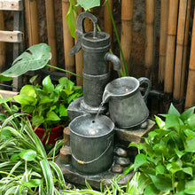 Load image into Gallery viewer, Silver Pump & Barrel Electric Water Feature Fountain LED Light