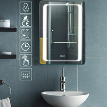 Load image into Gallery viewer, Anti-fog LED Clock Wall Mounted Mirror Cabinet, Touch Control Switch with CE Driver,LED Illuminated Bathroom Mirror with Shaver Socket
