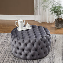 Load image into Gallery viewer, 70CM Round Velvet Buttoned Footstool