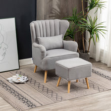 Load image into Gallery viewer, Grey Linen Armchair and Footstool