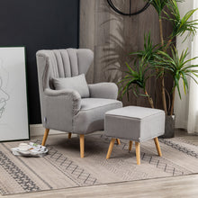 Load image into Gallery viewer, Grey Linen Armchair and Footstool