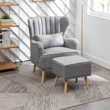 Load image into Gallery viewer, Grey Linen Armchair and Footstool