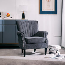 Load image into Gallery viewer, Velvet Tufted Wooden Legs Armchair Grey