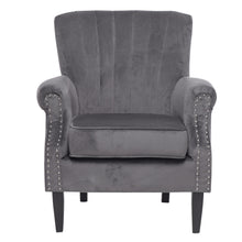 Load image into Gallery viewer, Velvet Tufted Wooden Legs Armchair Grey