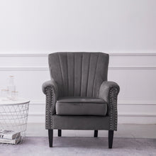 Load image into Gallery viewer, Velvet Tufted Wooden Legs Armchair Grey