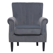 Load image into Gallery viewer, Velvet Tufted Wooden Legs Armchair Grey
