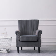 Load image into Gallery viewer, Velvet Tufted Wooden Legs Armchair Grey