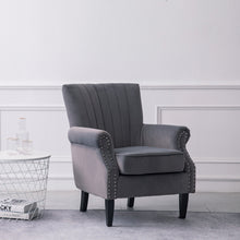 Load image into Gallery viewer, Velvet Tufted Wooden Legs Armchair Grey