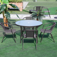 Load image into Gallery viewer, Garden Ripple Round Table With Umbrella Hole with 4 Stacking Chairs