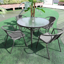 Load image into Gallery viewer, Garden Ripple Round Table With Umbrella Hole with 4 Stacking Chairs