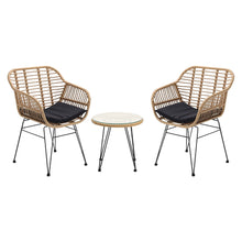 Load image into Gallery viewer, Rattan Bistro Set with Glass Top Table with Steel Frame Showerproof Cushions