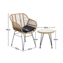 Load image into Gallery viewer, Rattan Bistro Set with Glass Top Table with Steel Frame Showerproof Cushions