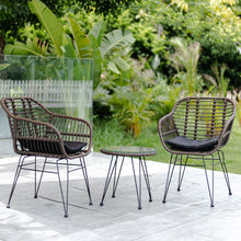 Load image into Gallery viewer, Rattan Bistro Set with Glass Top Table with Steel Frame Showerproof Cushions