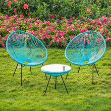 Load image into Gallery viewer, Garden 3 Pieces All Weather Acapulco Bistro Furniture Set Outdoor Table and Chairs 3pcs Rattan Patio Set String Egg Design Indoor and Outdoor