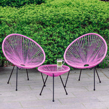 Load image into Gallery viewer, Garden 3 Pieces All Weather Acapulco Bistro Furniture Set Outdoor Table and Chairs 3pcs Rattan Patio Set String Egg Design Indoor and Outdoor