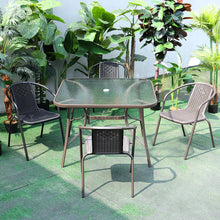 Load image into Gallery viewer, Metal Garden Dining Set Glass Parasol Table And Chairs 4Seater Outdoor Dining