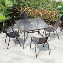 Load image into Gallery viewer, Metal Garden Dining Set Glass Parasol Table And Chairs 4Seater Outdoor Dining