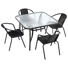 Load image into Gallery viewer, Metal Garden Dining Set Glass Parasol Table And Chairs 4Seater Outdoor Dining