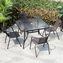 Load image into Gallery viewer, Metal Garden Dining Set Glass Parasol Table And Chairs 4Seater Outdoor Dining