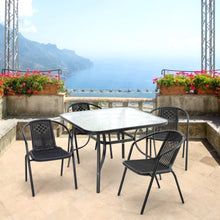Load image into Gallery viewer, Metal Garden Dining Set Glass Parasol Table And Chairs 4Seater Outdoor Dining