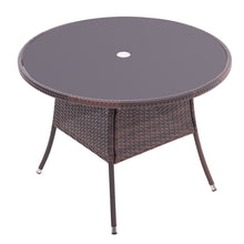 Load image into Gallery viewer, 105CM Patio Garden Round Rattan Glass Table With Umbrella Hole