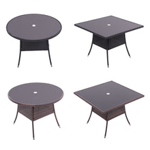 Load image into Gallery viewer, 105CM Patio Garden Round Rattan Glass Table With Umbrella Hole