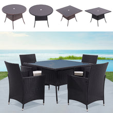Load image into Gallery viewer, 105CM Patio Garden Round Rattan Glass Table With Umbrella Hole