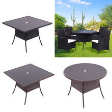Load image into Gallery viewer, 105CM Patio Garden Round Rattan Glass Table With Umbrella Hole