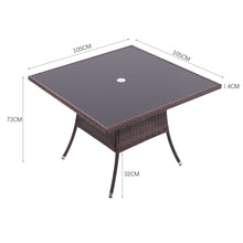 Load image into Gallery viewer, 105CM Patio Garden Round Rattan Glass Table With Umbrella Hole